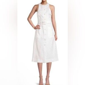 Ted Baker Women White Jancita Belted Linen-Blend Midi-Dress. Size 3